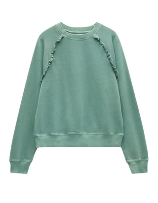 Women's Amayah Ruffle Detail Sweatshirt in Green (Imperfect)