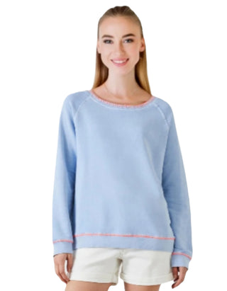 Women's Contrast Stitch Raglan Sweatshirt in Blue (IMPERFECT)