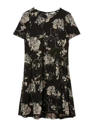 Women's Short Sleeve Oriental Garden Dress in Black