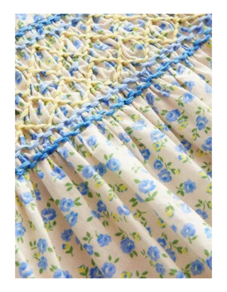 Baby Boden Girls' Smocked Ditsy Floral Printed Nostalgic Dress in Blue Blossom