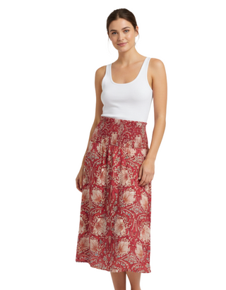 Women's Sienna Shirred Waisted Floral Skirt in Blooming Rose