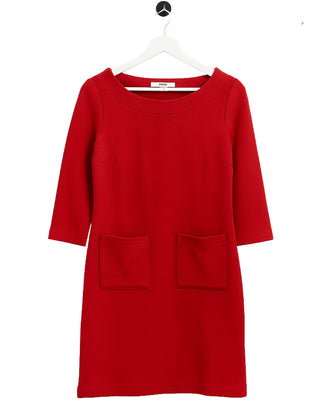 Women's 3/4 Sleeve Jacquard Texture Jersey Dress in Red