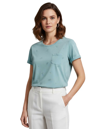 Women's Short Sleeve Embroidered Top in Green