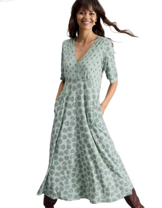 Women's Long Sleeve Printed Megan Midi Jersey Dress in Light Green