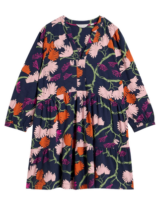 Women's Long Sleeve Marta V-Neck Jersey Tunic in Navy Abstract Floral