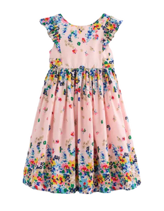 Mini Boden Girls' Floral Printed Bow Back Midi Dress in Blossom Pink
