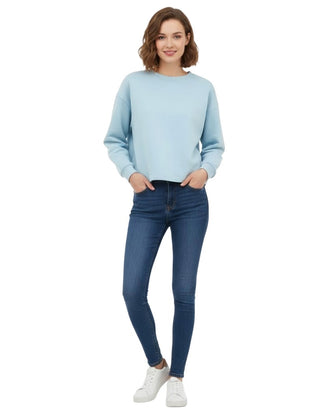 Women's Long Sleeve Relaxed Cotton Sweatshirt Blue