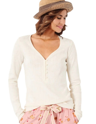 Women's Lila Pointelle Henley Top in Ivory
