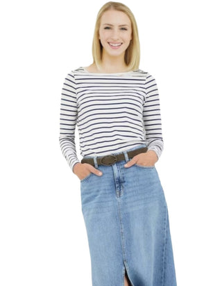 Women's Long Sleeve Cotton Breton T-Shirt in Ivory