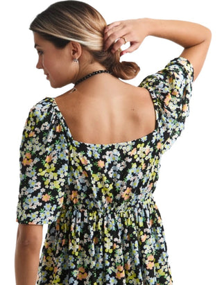 Women's Short Sleeve Floral Print Crinkle Blouse in Multicolour