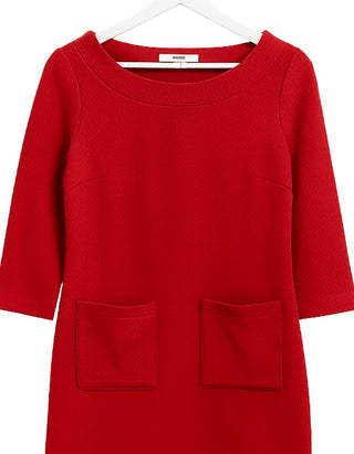 Women's 3/4 Sleeve Jacquard Texture Jersey Dress in Red