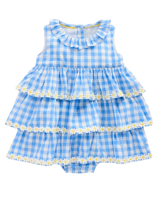 Baby Boden Girls' Ruffle Woven Romper in Gingham Daisies