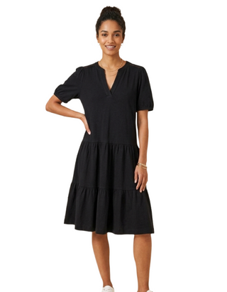 Women's Clara Cotton Tiered Jersey Dress in Pure Black