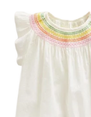 Mini Boden Girls Frilly Woven Smocked Top in Ivory