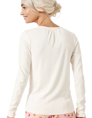 Women's Lila Pointelle Henley Top in Ivory
