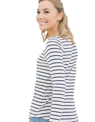 Women's Long Sleeve Cotton Breton T-Shirt in Ivory