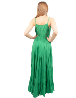 Women's Sleeveless Textured Strappy Tiered Maxi Dress In Bright Green