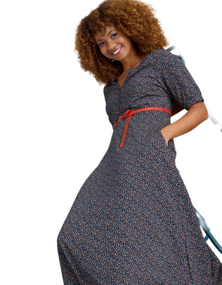 Women's Megan Spotted Printed Jersey Midi Dress in Navy Spot