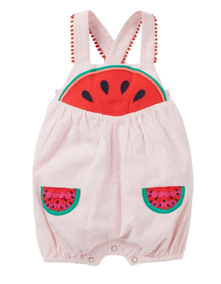 Baby Boden Girls' Fun Ticking Bubble Romper in Pink Lemonade Watermelons