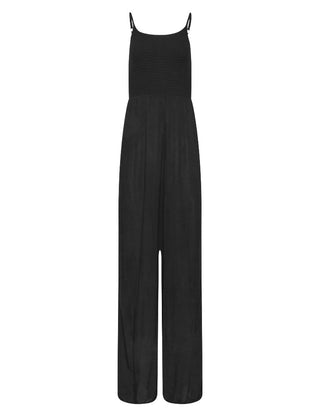 Women's Tall Size Crinkle Wide Leg Jumpsuit in Black (Imperfect)