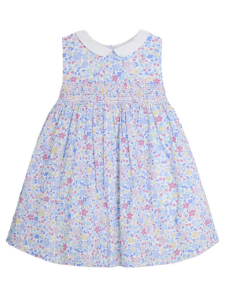 Jojo Mamn Girls' Ditsy Floral Sleeveless Print Smocked Dress in Pink Cherry