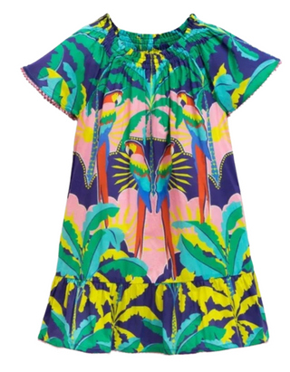 Mini Boden Girls' Tropical Printed Smocked Kaftan Dress in Multicolour