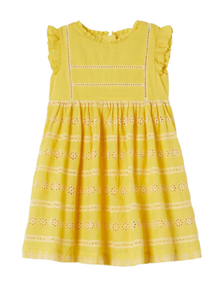 Mini Boden Girls' Broderie Detail Summer Dress in Butter Yellow