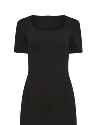 Women's Petite Size Short Sleeve Corset Square Neck Dress in Black