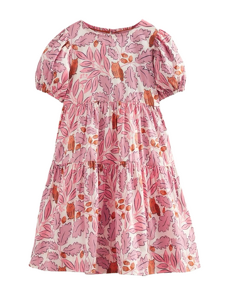 Mini Boden Girls' Fall Printed Woven Tiered Dress - Blossom Pink