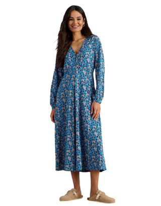 Women's Megan Midi V-Neck Floral Jersey Dress in Cobalt Blue