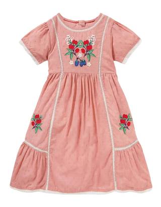 Mini Boden Girls' Embroidered Nostalgic Dress in Almond Pink