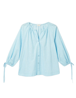 Women's 3/4 Sleeve Sylvie Tie Cuff Blouse in Blue/White