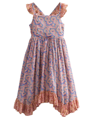Mini Boden Girls' Printed Handkerchief Hem Dress in Lupin Peach Paisley
