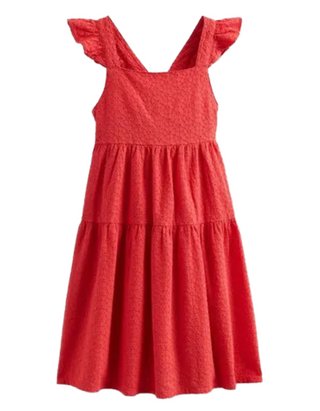 Mini Boden Girl's All Over Broderie Frill Dress in Tomato Red