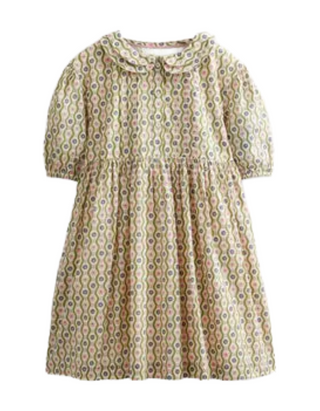 Mini Boden Girls' Pintuck Detail Printed Tea Dress in Green Mix