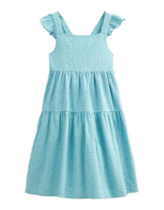 Mini Boden Girl's All Over Broderie Frill Dress in Aqua Blue
