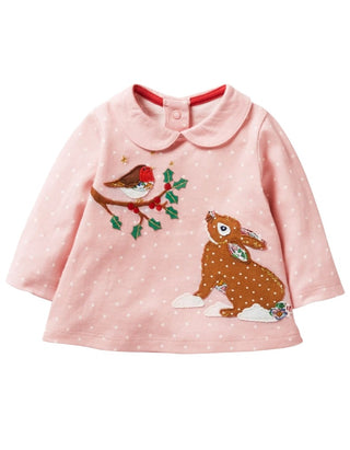 Girl's Long Sleeve Robin Applique Top in Pink