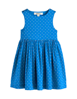 Mini Boden Girl's Zadie Applique Back Dress in Blue Spot Rainbow (Imperfect)