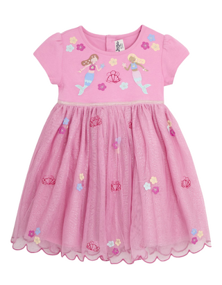 Jojo Maman Bebe Girl's Mermaid Applique Tulle Party Dress in Pink (Imperfect)