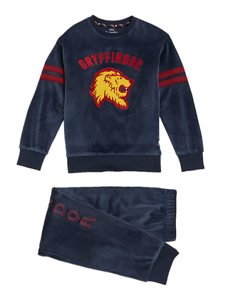 Boys Gryffindor Velour Pyjama Set in Malt Grey