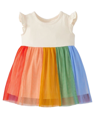 Baby Tulle Flutter Sleeve Dress in Ecru Multi