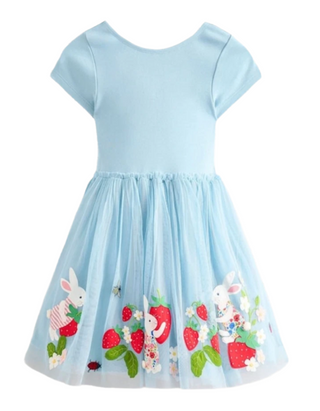 Mini Boden Girl's Katie Bunny Applique Tulle Dress in Blue (Imperfect)