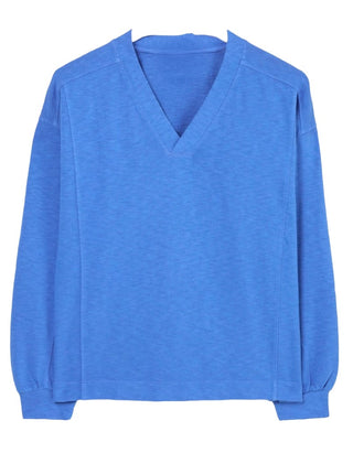 Women's Gigi Mid Blue V-Neck Sweatshirt in Blue (Imperfect)