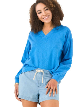 Women's Gigi Mid Blue V-Neck Sweatshirt in Blue (Imperfect)