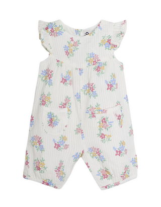Jojo Maman Bebe Floral Pretty Ruffle Shoulder Sunsuit in White