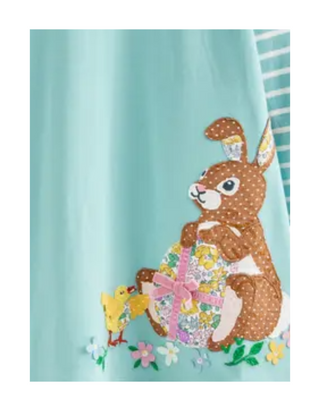 Mini Boden Girls' Easter Bunny Applique  Long Sleeve Dress in Green (Imperfect)