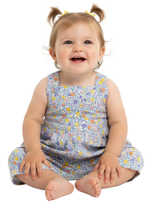 Jojo Maman Bebe Lemon Ditsy Print Culotte Dungarees in Blue Lemonade