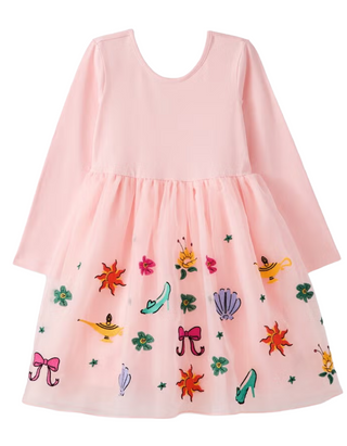 Girls' Disney Princess Long Sleeve Embroidered Tulle Dress - Pink