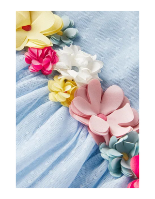 Mini Boden Girl's Floral Tulle Corsage Dress in Pastel Blue