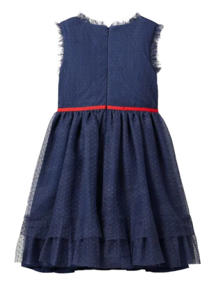 Mini Boden Girls' Festive Embellished Tulle Party Dress in Blue